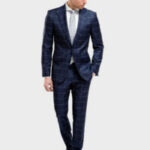blauw met grijs geruite trouwpakken TP0010