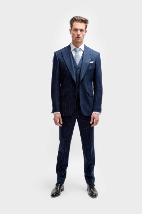 drie delig blauw gestreepte trouwpakken TP0016