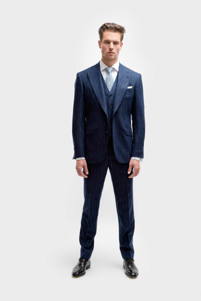 drie delig blauw gestreepte trouwpakken TP0016