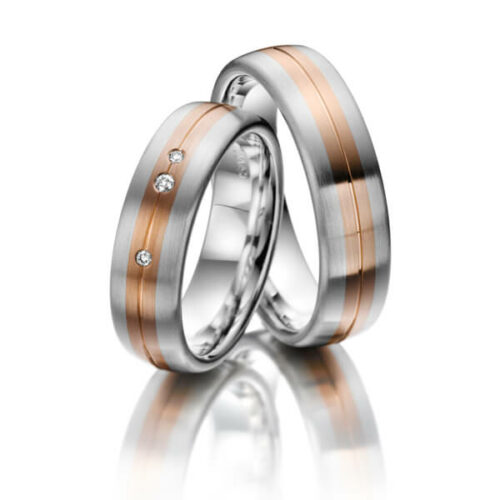 TR0526 model in wit en rood mat 6 mm Trouwringen set kopen bestaande uit een vrouw en mannen ring met of zonder diamanten steen