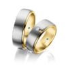 TR0810 model in wit met geel mat 7 mm Trouwringen set kopen bestaande uit een vrouw en mannen ring met of zonder diamanten steen