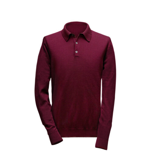 MDPL0005BO heren polo lange mouw bordeaux rood