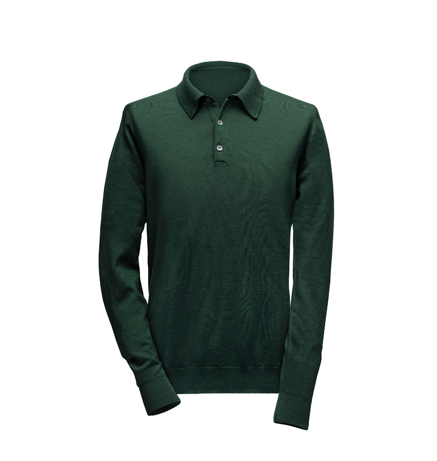 Polo lange mouwen heren groen % merino | & Suits