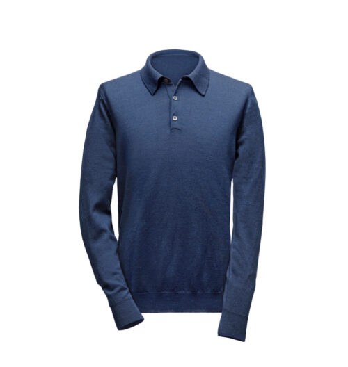 MDPL0005K heren polo lange mouw kobalt blauw