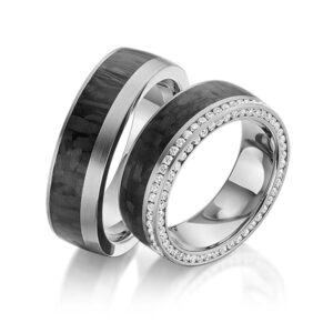 diamanten trouwringen met carbon en diamant