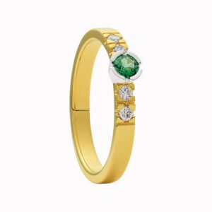 geelgouden kleurstenen ring met groene tsavoriet