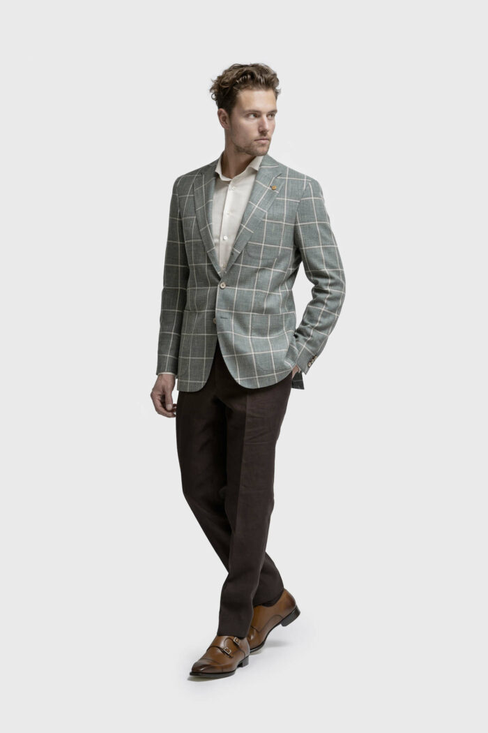 AP0035 model groene blazer met ruit motief