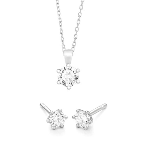 WGS0021E18 | Princess set | 1,50 ct | Witgoud | 18 karaat Sieraden set uit oorbellen en een hanger met briljant geslepen diamanten