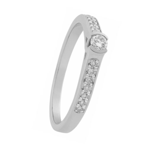 grv0509e ring ID-80R-20 Witgoud 0,20 ct Solitaire diamanten ring met een briljant geslepen diamant en diamanten in de band gezet verlovingsring witgoud met diamant voor vrouwen