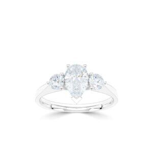3 stenen witgouden ring met peer vorm geslepen lab grown diamanten