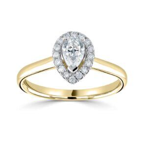 geelgouden damesring met peer vorm labgrown diamant