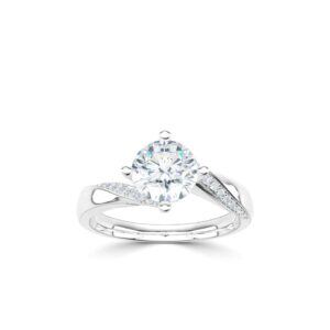 witgouden slagmodel damesring met een ronde briljant geslepen labgrown diamant